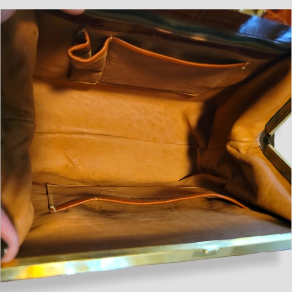 VINTAGE 1950s Industria Argentina Caiman Alligator Leather Purse Cognac Brown - Picture 12 of 17